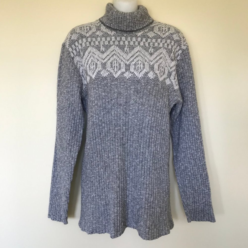 Jantzen Ribbed Turtleneck Pullover Knit Sweater Vintage Grey Heather Fair Isle